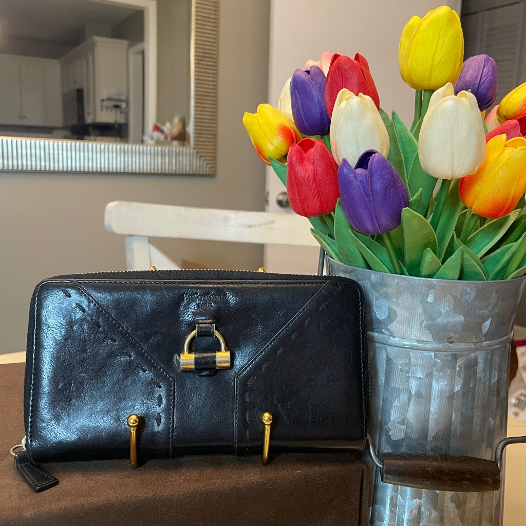 Yves St. Laurent Black Leather Zip Around Wallet